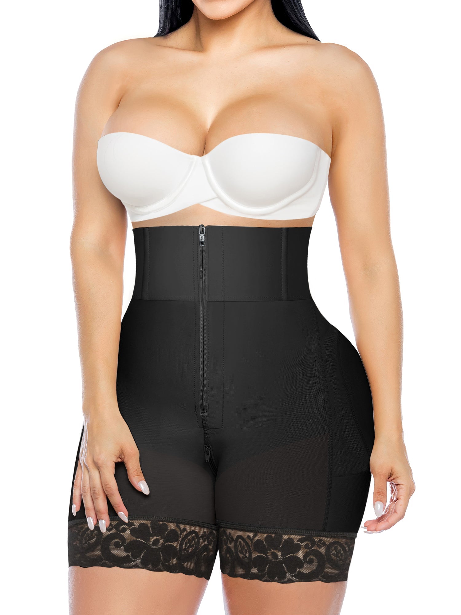 YIANNA Shapewear for Women Tummy Control Strapless Fajas Colombianas Body Shaper Shorts Butt Lifter with Zipper Crotch